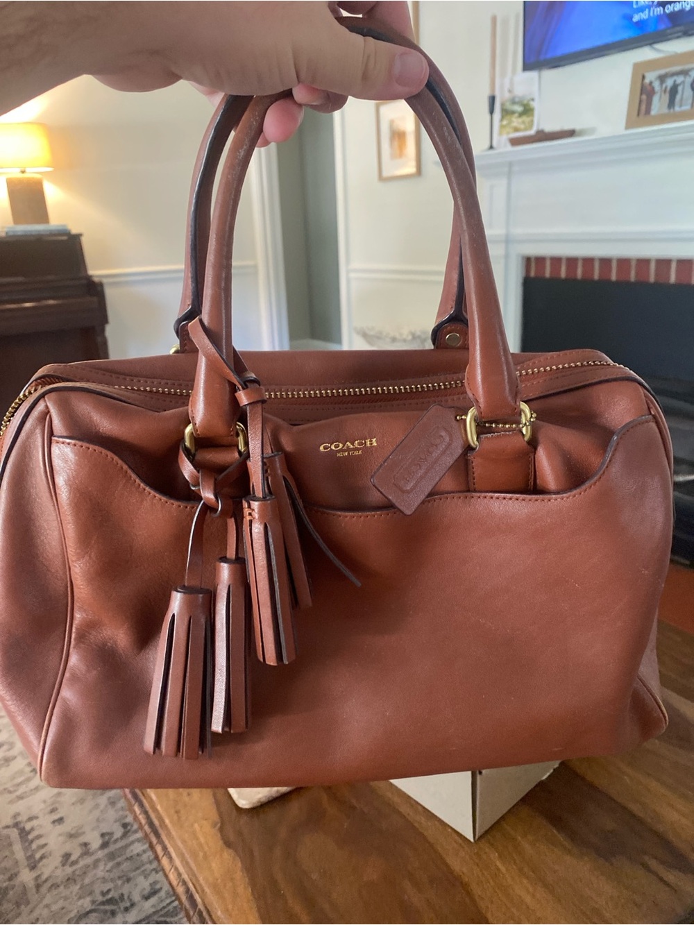 Coach Cognac Leather Satchel with Tassel Accents
